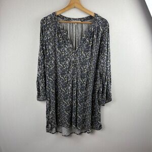 Rose Olive Plus Size 3X Floral Print Long Sleeve V Neck Popover Stretch